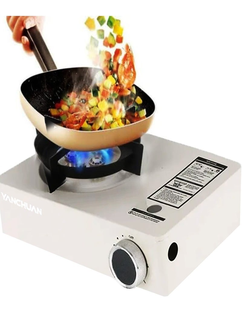 ELTRAZONE Portable Windproof Camping Gas Stove – Extra High Output Single Burner Butane Stove with Electronic Ignition & Sturdy Carrying Case – Ideal for Outdoor Cooking, BBQ, Hiking, Fishing & Picnic – Compact White Design - Image 1