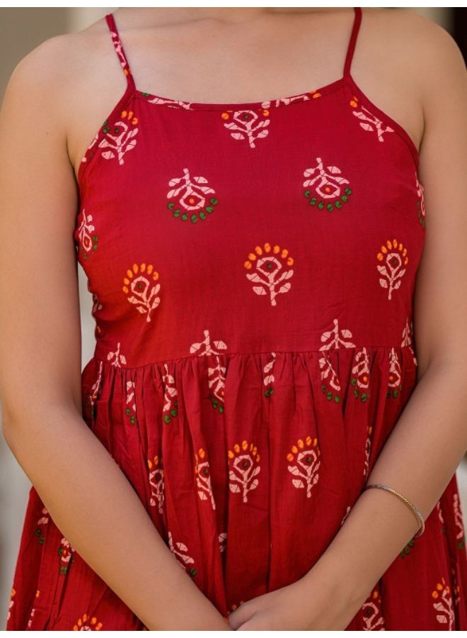 أيه كيه إس فستان صيفي ميدي بحمالات رفيعة أحمر - Image 2