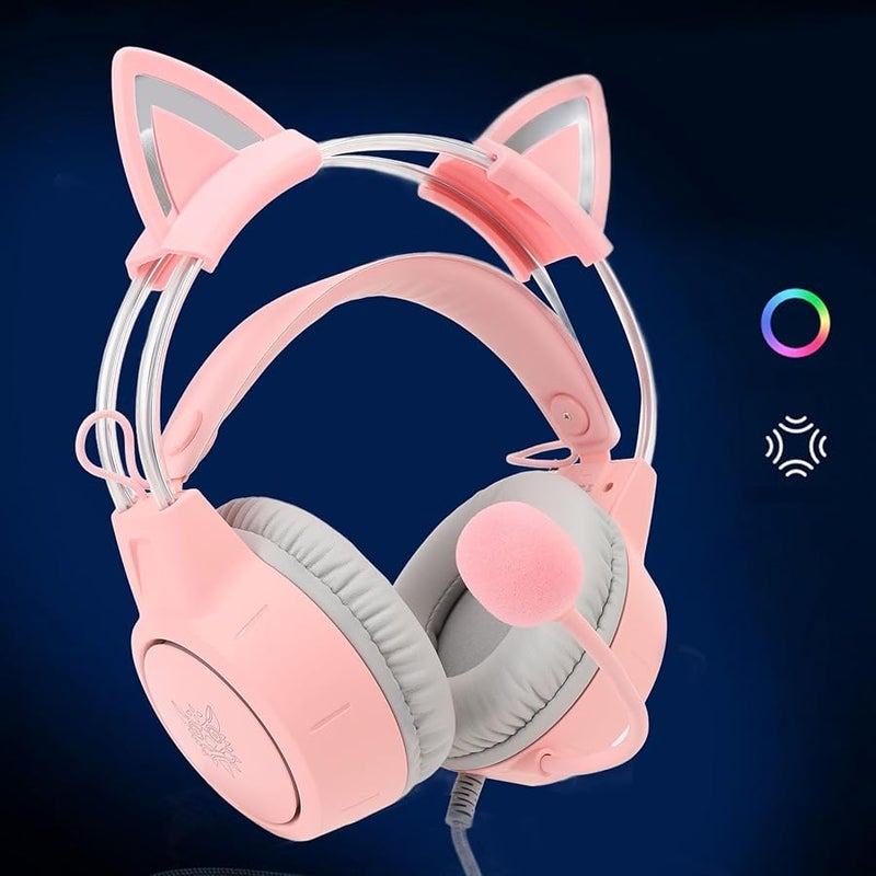 Eujgoov X15pro سماعة أذن قط للألعاب مع ميكروفون وأضواء RGB قوس قزح وإلغاء الضوضاء - Image 5