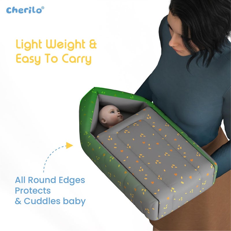 Cherilo Cherilo 3 in 1 Baby Bed, Sleeping Bag & Carry Nest, Cotton Baby Bedding for New Born & Infant, Portable Bassinet, for Baby Carrying & Unisex Baby Sleeping Bed, 0M+ (Grey Leaf) - Image 4