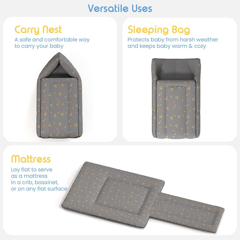 Cherilo Cherilo 3 in 1 Baby Bed, Sleeping Bag & Carry Nest, Cotton Baby Bedding for New Born & Infant, Portable Bassinet, for Baby Carrying & Unisex Baby Sleeping Bed, 0M+ (Grey Leaf) - Image 3