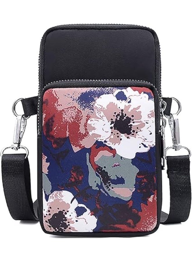 Gocokia Women Girls Ladies Crossbody Phone Bags Wallet Cellphone Purse Small Shoulder Bag Wristlet Handbags Travel Passport Neck Pouch Bag- Inked Flowers - Black - Image 1