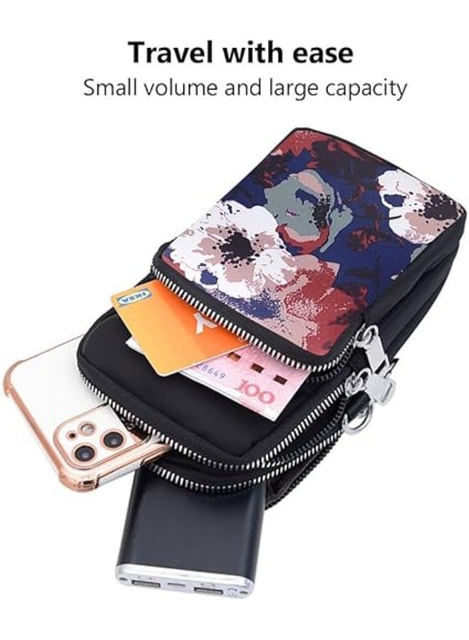 Gocokia Women Girls Ladies Crossbody Phone Bags Wallet Cellphone Purse Small Shoulder Bag Wristlet Handbags Travel Passport Neck Pouch Bag- Inked Flowers - Black - Image 2