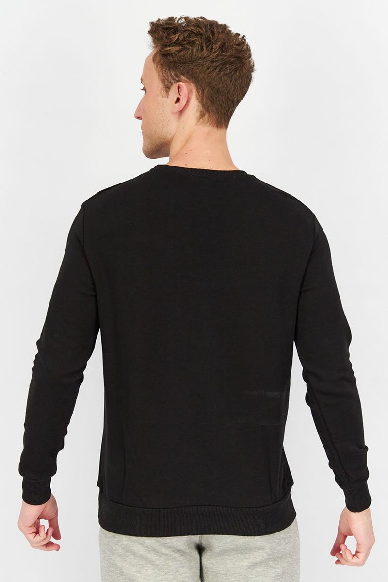 Baldinini Men Crew Neck Brand Logo Print Long Sleeves Sweatshirt, Black and White - Image 3