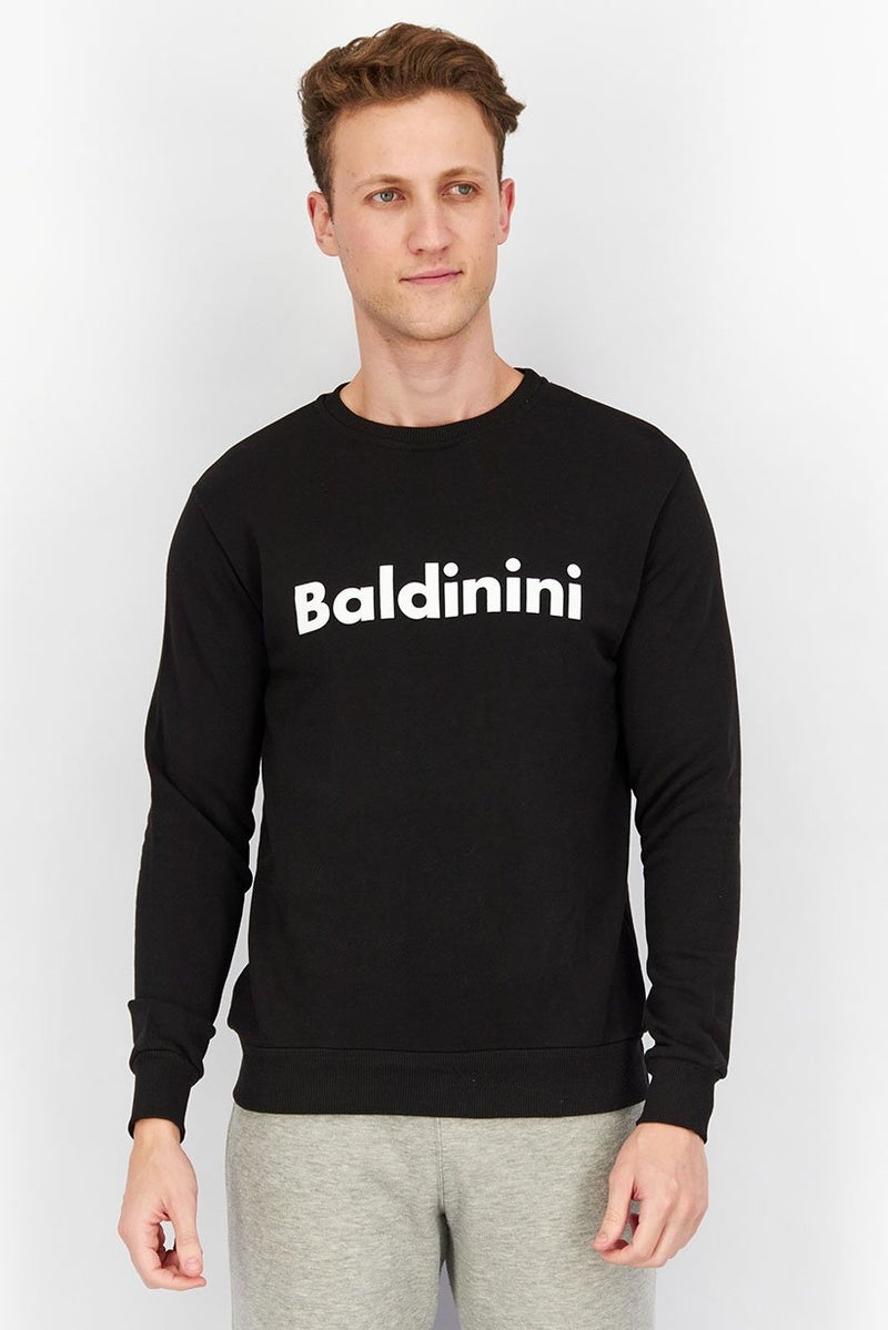 Baldinini Men Crew Neck Brand Logo Print Long Sleeves Sweatshirt, Black and White - Image 1