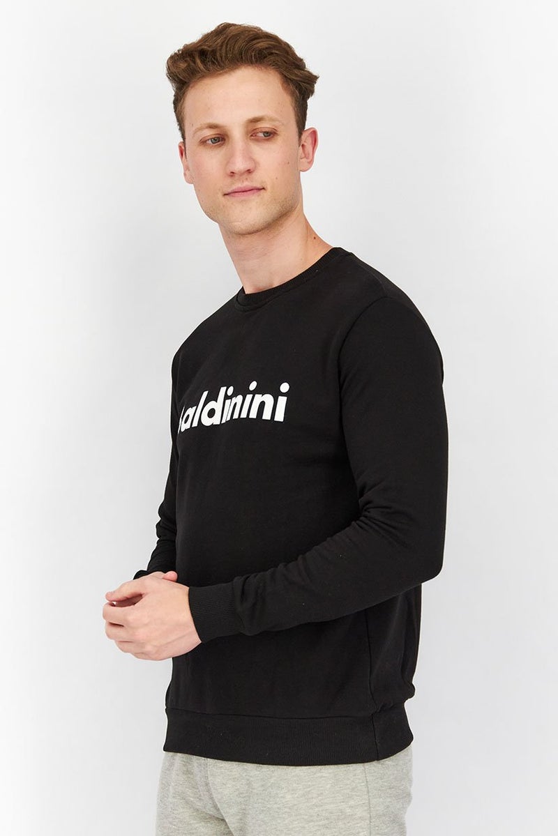 Baldinini Men Crew Neck Brand Logo Print Long Sleeves Sweatshirt, Black and White - Image 2