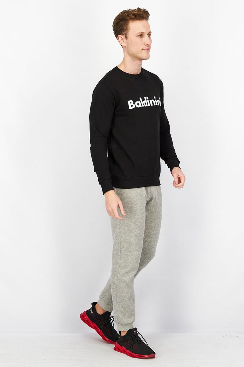 Baldinini Men Crew Neck Brand Logo Print Long Sleeves Sweatshirt, Black and White - Image 4