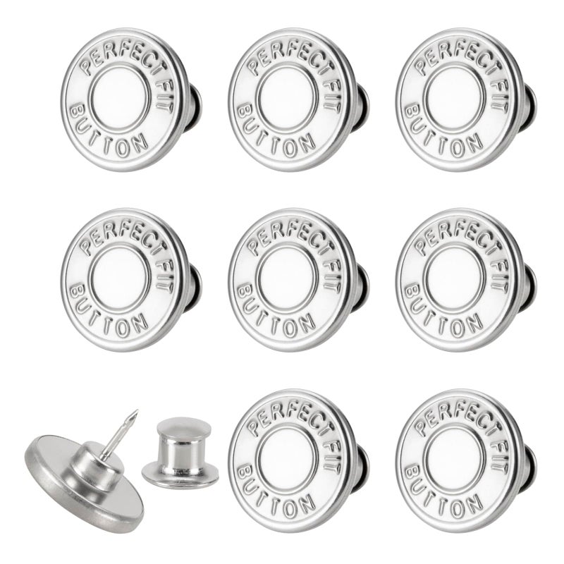 ZENGLU 8 Sets of 17 mm Pants Button Jean Buttons Pins for Loose Jeans Adjustable Button for Jeans Reusable and Adjustable Metal Pants Button Tightener