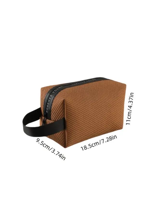 Beige Travel Makeup Organizer With Multiple Compartments Durable Portable Cosmetic Bag - Image 4