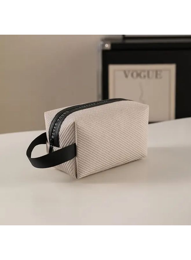 Beige Travel Makeup Organizer With Multiple Compartments Durable Portable Cosmetic Bag - Image 1