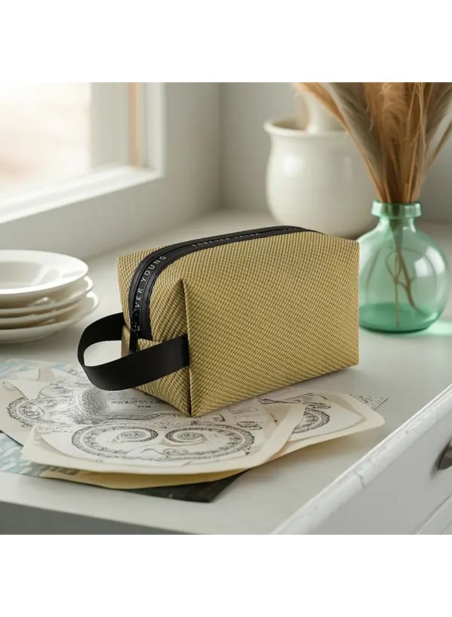 Beige Travel Makeup Organizer With Multiple Compartments Durable Portable Cosmetic Bag - Image 3