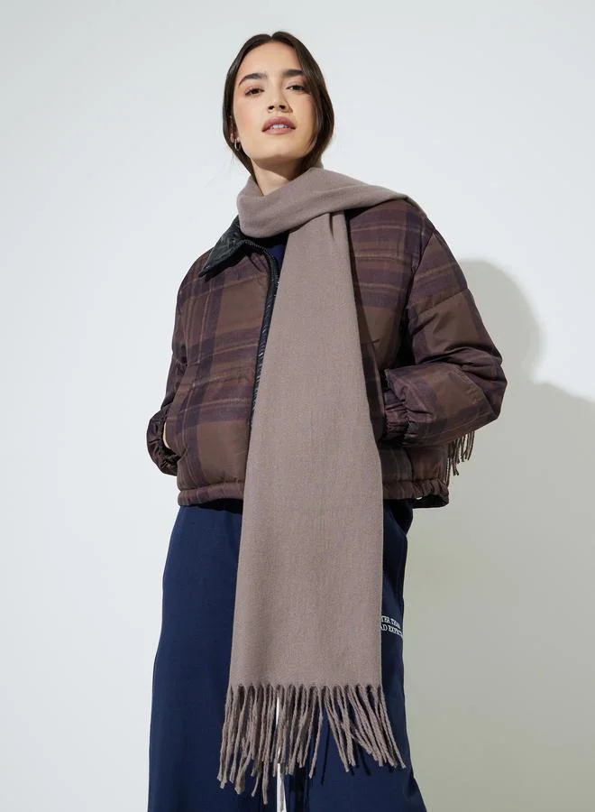 Styli Brown Solid Fringed Classic Scarf