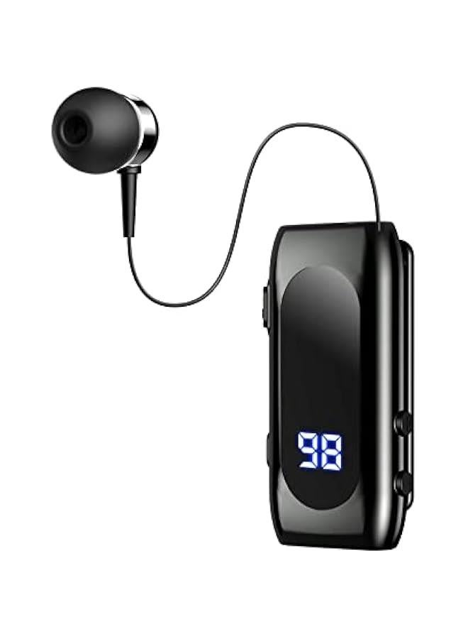 Retractable Bluetooth Headphones, Collar Clip Bluetooth Headsets Wireless Earphone Battery Display Quick Charger Handsfree Earbuds v5.2 with Microphone for Cell Phone (Black) - Image 1