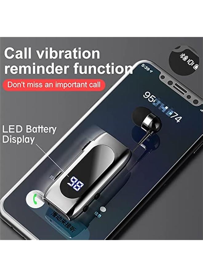 Retractable Bluetooth Headphones, Collar Clip Bluetooth Headsets Wireless Earphone Battery Display Quick Charger Handsfree Earbuds v5.2 with Microphone for Cell Phone (Black) - Image 4