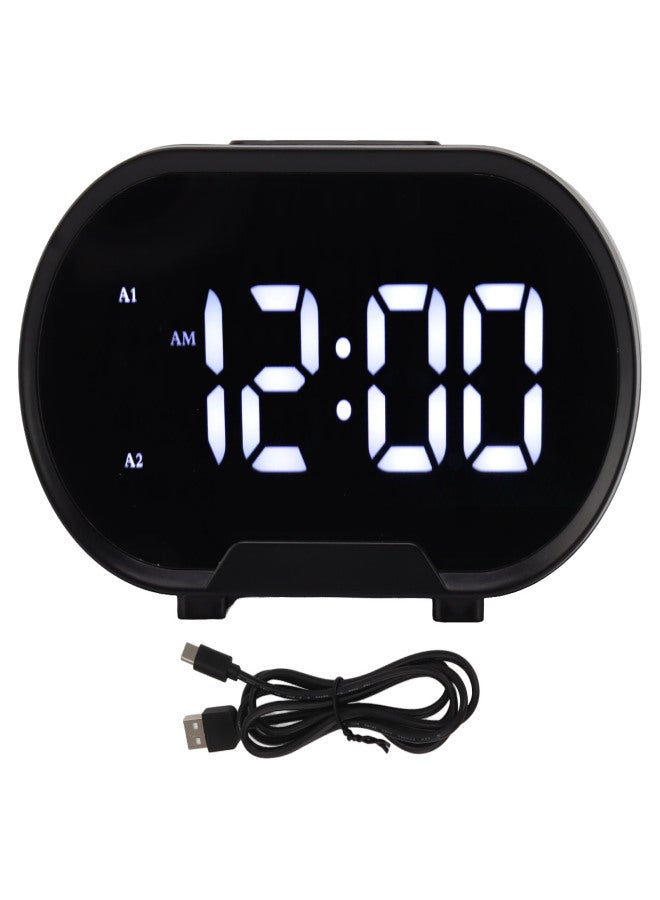 Digital Alarm Clock USB LED Display White Light Mirror Electronic Desktop Clock for Bedroom Living Room Office Black Case - Image 1