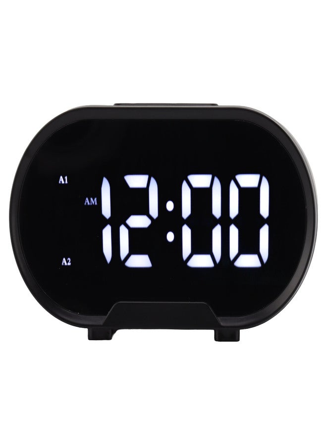 Digital Alarm Clock USB LED Display White Light Mirror Electronic Desktop Clock for Bedroom Living Room Office Black Case - Image 2