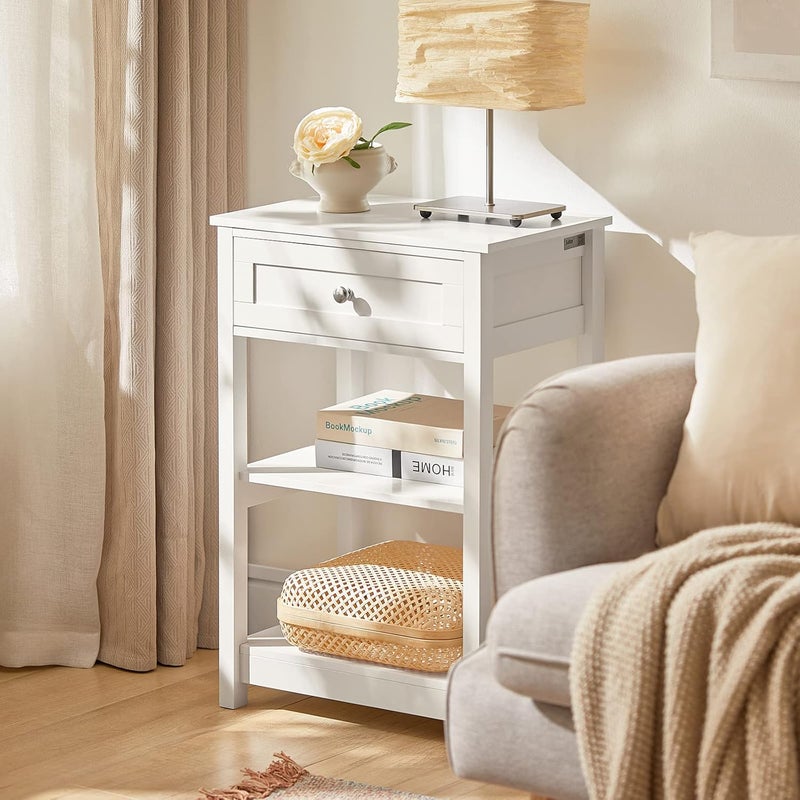سو باي طاولة جانبية Bedside Table طاولة جانبية للسرير Bed Side Table Night Stand With Drawer Wooden Small Table Storage Shelf for Bedroom,Living Room,White, طاوله جانبيهFBT46-W - Image 4