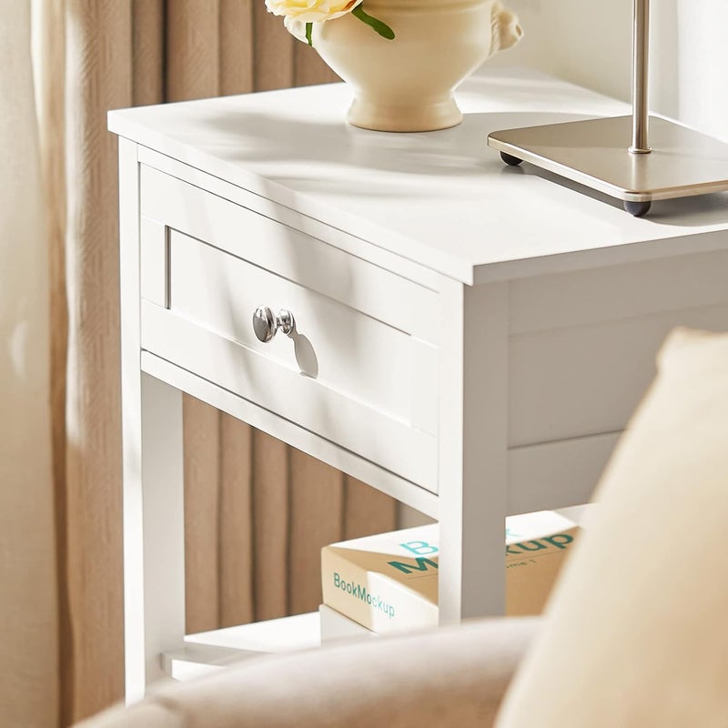 سو باي طاولة جانبية Bedside Table طاولة جانبية للسرير Bed Side Table Night Stand With Drawer Wooden Small Table Storage Shelf for Bedroom,Living Room,White, طاوله جانبيهFBT46-W - Image 5
