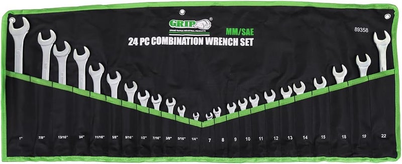 GRIP 89358 24-Piece MM/SAE Combination Wrench Set - Chrome Finish - Image 1