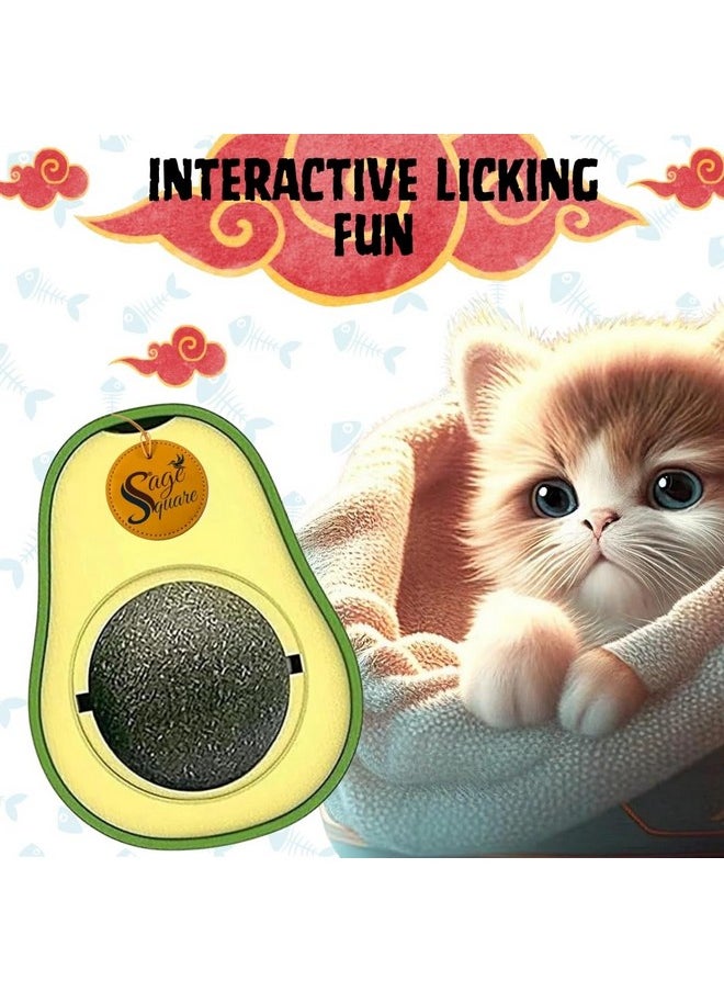 Sage Square Catnip Minty Avacado Ball Toy For Cats, Avacado Shape Catnip Toy, Funny Kitten Toy, Interactive Cat Toy For Indoor, Cat Mint Licking Ball (Avacado Shape)  - Image 3