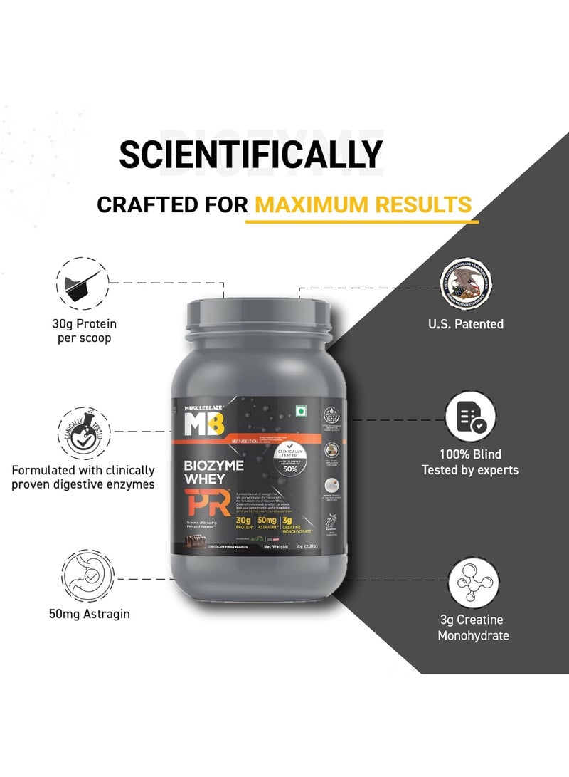 مسل بلايز مسحوق بروتين مصل اللبن MuscleBlaze Biozyme Whey Protein PR - بنكهة "تشوكليت فادج" (Chocolate Fudge) - يحتوي على 30 جم بروتين، و3 جم كرياتين مونوهيدرات، و50 مجم AstraGin (الوزن: 1 كجم / 2.2 رطل) | حاصل على شهادة Trustified Gold - Image 4