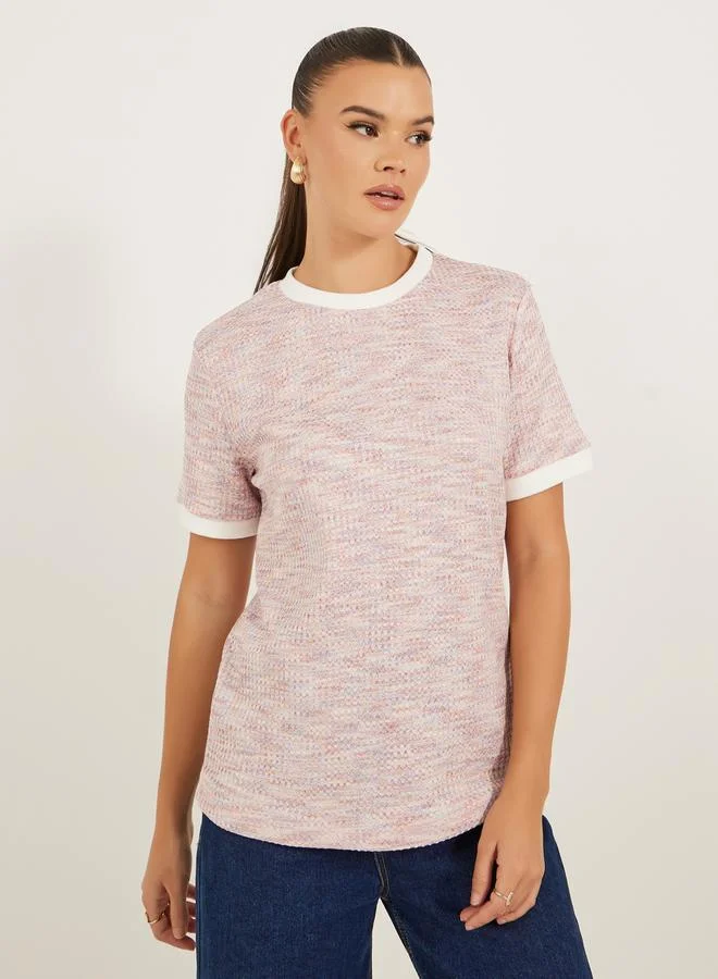 Styli Tweed Look Short Sleeve Regular Fit T-Shirt