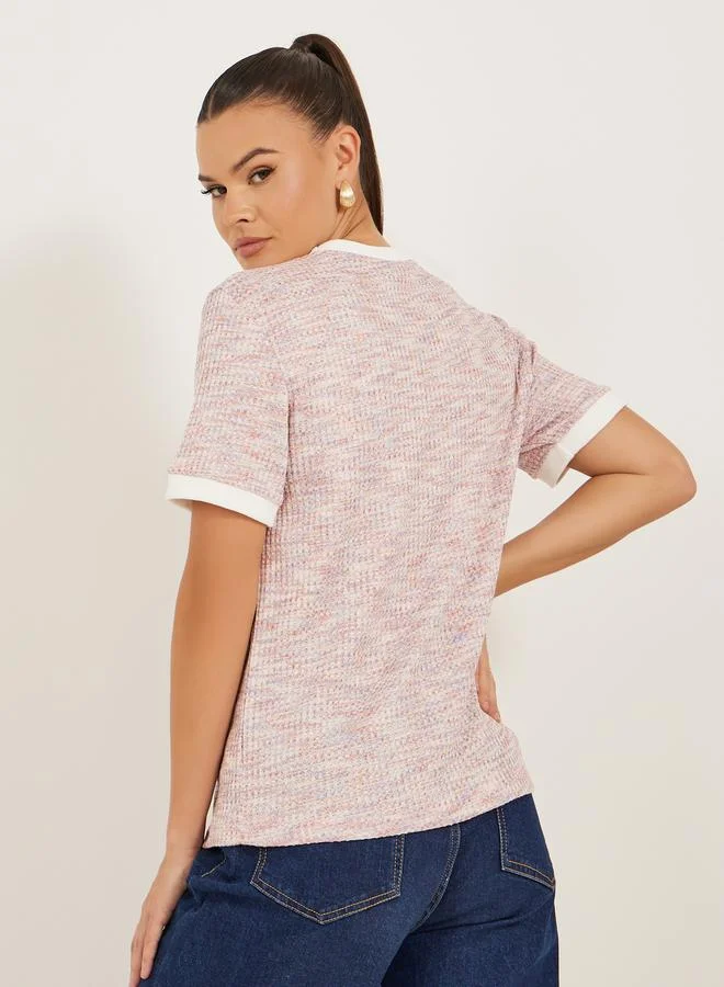 Styli Tweed Look Short Sleeve Regular Fit T-Shirt