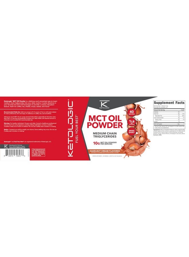 Ketologic MCT Oil Powder Hazelnut Cream (1 LB) - Keto Coffee Creamer & Energy Support - 41 Servings of Medium Chain Triglycerides for Focus & Fuel - Image 5