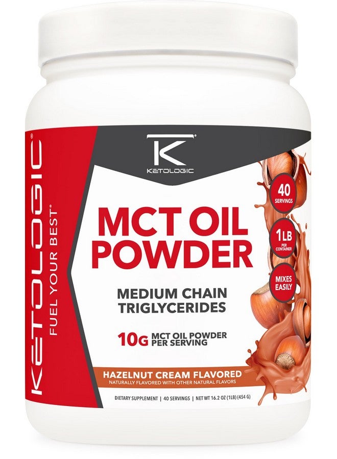 Ketologic MCT Oil Powder Hazelnut Cream (1 LB) - Keto Coffee Creamer & Energy Support - 41 Servings of Medium Chain Triglycerides for Focus & Fuel - Image 1