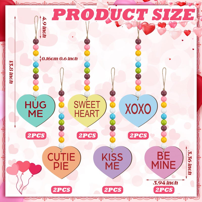 Vercraft 12 Pcs Valentines's Day Decoration Conversation Wood Bead Heart Tree Ornaments Kiss Hug Sweet Mine Colorful Valentine Tree Decoration Garland with Rope for Party Wall Home Decor - Image 2