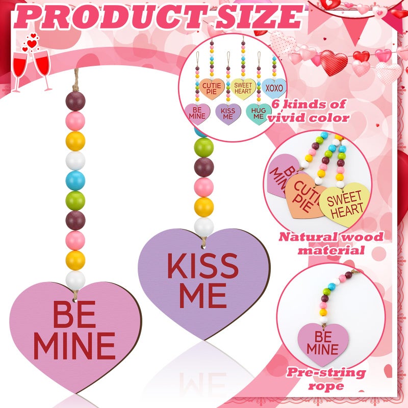 Vercraft 12 Pcs Valentines's Day Decoration Conversation Wood Bead Heart Tree Ornaments Kiss Hug Sweet Mine Colorful Valentine Tree Decoration Garland with Rope for Party Wall Home Decor - Image 4