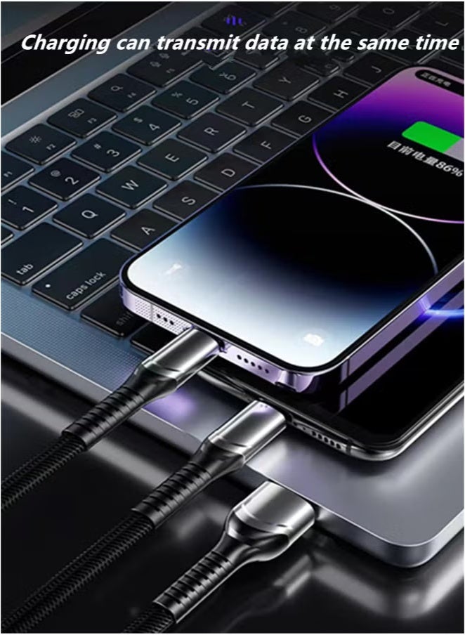 كابل شحن USB ثلاثي الوظائف + نقل بيانات 200 واط تصميم نايلون مضفر فائق السرعة، متوافق مع عدة منافذ بما في ذلك موصلات Type-C و Micro USB و IP. مناسب للهواتف الذكية والأجهزة اللوحية وبطاريات الشحن الخارجية والأجهزة المماثلة. طول الكابل: 1.3 متر. (أسود) - Image 5