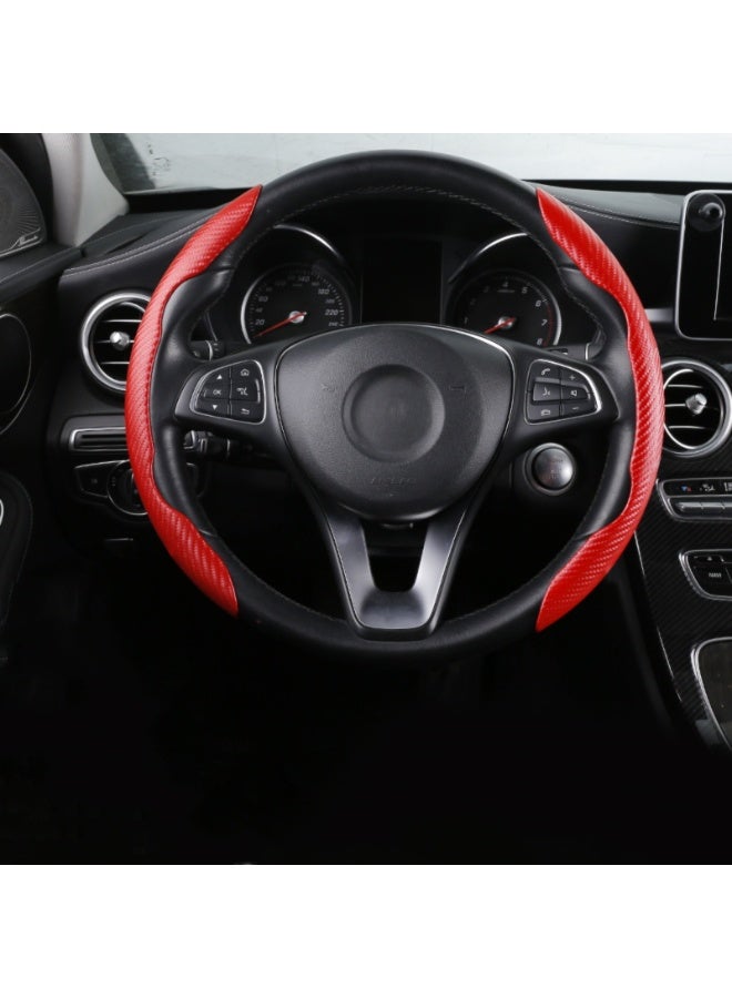 NOVOLAN Car Steering Wheel Cover 4 Seasons Universal Men Carbon Fiber Color Sports Ultra-Thin Non-Slip Card Set Handmade Craftsmanship Summer Handle D Type Easy Installation Comfortable Grip (red) - Image 1