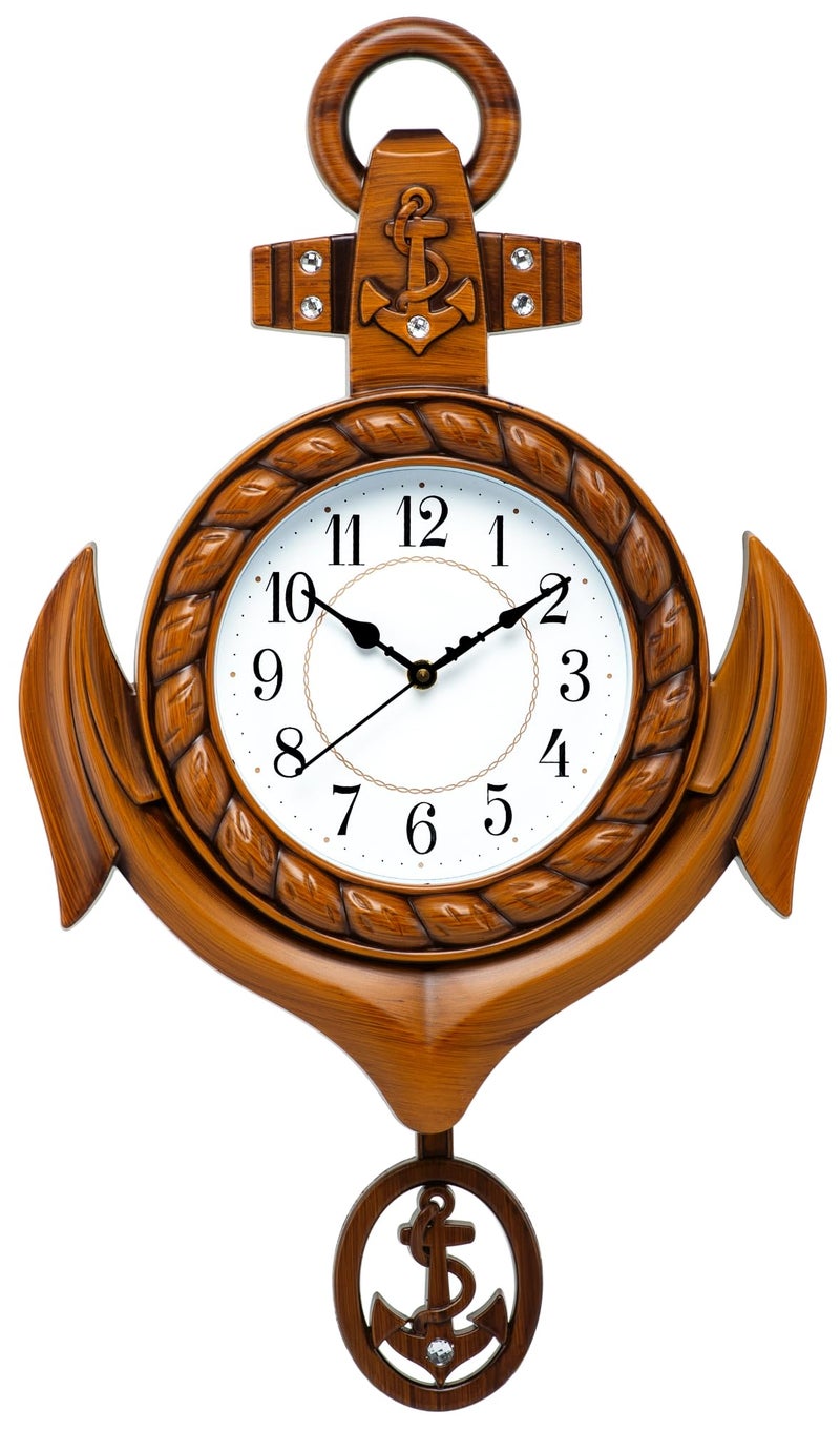 Harbour Analog Latest Stylish New Models Wall Clock with Pendulum for Home Living Room Hall Bedroom (Size Height 42 CM X Width 30.5 CM)- Home Decor Big Size Wall Clock-zqpm (lite Brown) - Image 2