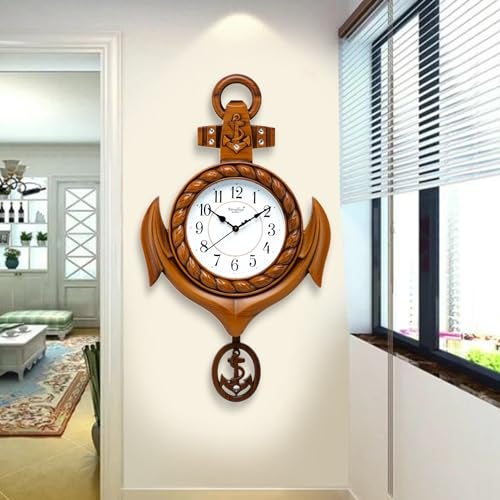 Harbour Analog Latest Stylish New Models Wall Clock with Pendulum for Home Living Room Hall Bedroom (Size Height 42 CM X Width 30.5 CM)- Home Decor Big Size Wall Clock-zqpm (lite Brown) - Image 1