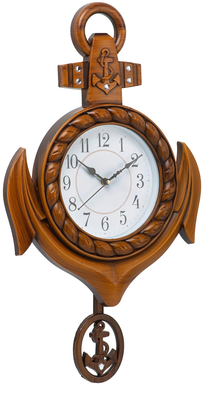 Harbour Analog Latest Stylish New Models Wall Clock with Pendulum for Home Living Room Hall Bedroom (Size Height 42 CM X Width 30.5 CM)- Home Decor Big Size Wall Clock-zqpm (lite Brown) - Image 3