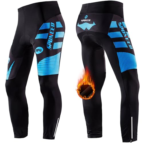 sponeed Men's Bike Riding Tights Thermal Fleece Cycling Compression Pants Windproof Bicycles Ride Gear US L Blue - Image 2