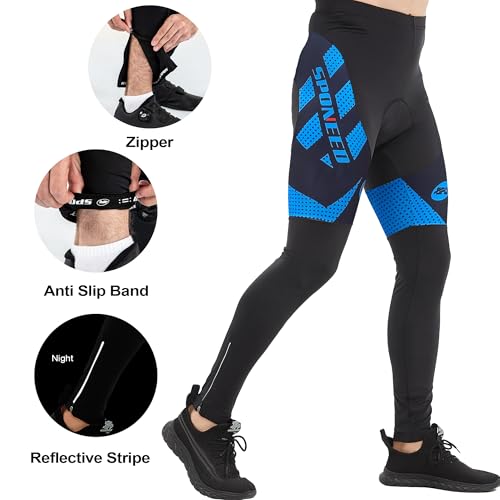 sponeed Men's Bike Riding Tights Thermal Fleece Cycling Compression Pants Windproof Bicycles Ride Gear US L Blue - Image 5