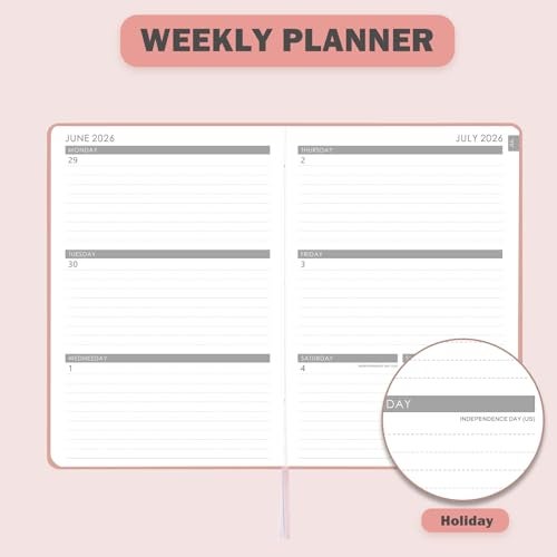 Vondafe Planner 2026-2027 - Academic Planner 2026-2027 Weekly and Monthly, July 2026 - June 2027, 8.35" x 5.75", Leather Planners 26-27 with Hardcover, Tabs, Holidays, Daily Organizer - Pink - Image 5