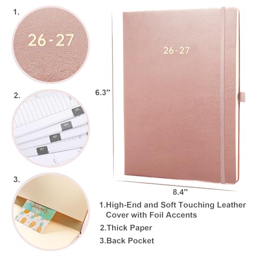 Vondafe Planner 2026-2027 - Academic Planner 2026-2027 Weekly and Monthly, July 2026 - June 2027, 8.35" x 5.75", Leather Planners 26-27 with Hardcover, Tabs, Holidays, Daily Organizer - Pink - Image 3
