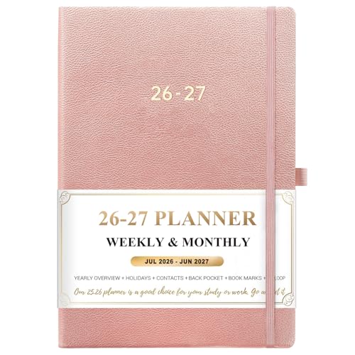 Vondafe Planner 2026-2027 - Academic Planner 2026-2027 Weekly and Monthly, July 2026 - June 2027, 8.35" x 5.75", Leather Planners 26-27 with Hardcover, Tabs, Holidays, Daily Organizer - Pink - Image 1