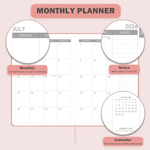 Vondafe Planner 2026-2027 - Academic Planner 2026-2027 Weekly and Monthly, July 2026 - June 2027, 8.35" x 5.75", Leather Planners 26-27 with Hardcover, Tabs, Holidays, Daily Organizer - Pink - Image 4