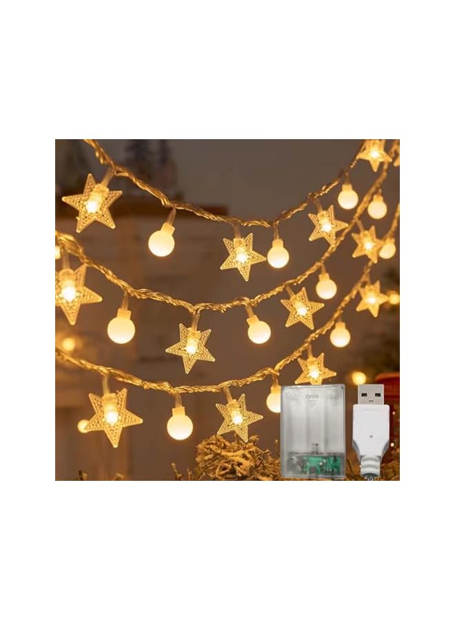 The Bros Fairy Lights, LED strings, Ramadan curtain lights with stars and bubble LED lights, indoor and outdoor LED decorative strings with USB + b battery-powered bedroom, 10 meters, weddings, parties - Image 2