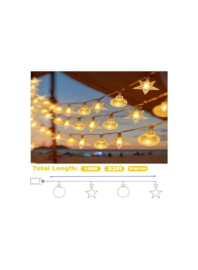 The Bros Fairy Lights, LED strings, Ramadan curtain lights with stars and bubble LED lights, indoor and outdoor LED decorative strings with USB + b battery-powered bedroom, 10 meters, weddings, parties - Image 5
