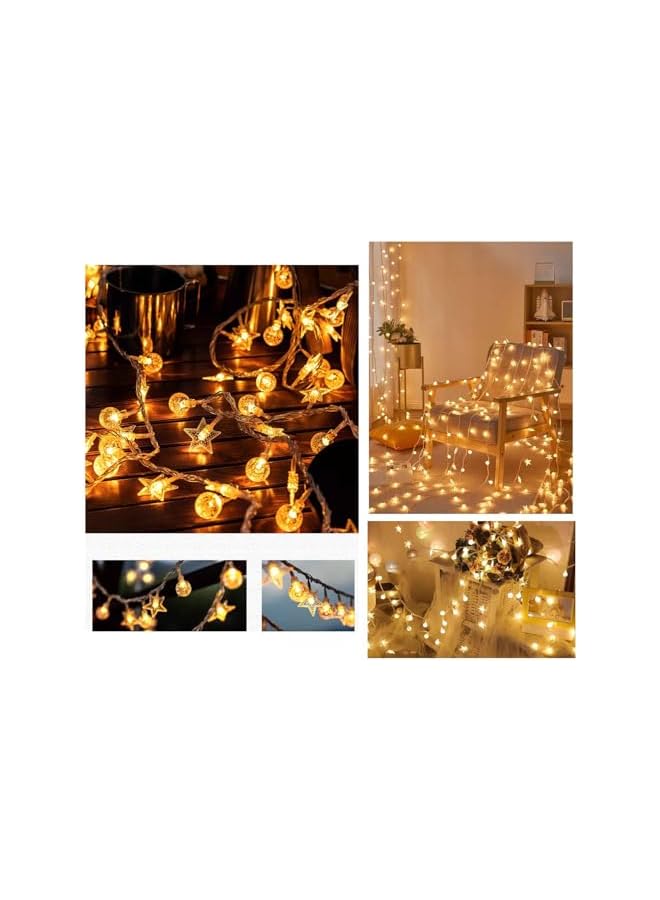 The Bros Fairy Lights, LED strings, Ramadan curtain lights with stars and bubble LED lights, indoor and outdoor LED decorative strings with USB + b battery-powered bedroom, 10 meters, weddings, parties - Image 3