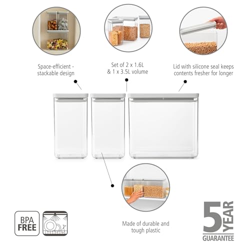 Brabantia TASTY Stackable Canister Set of Set of 32 x 04 gal 1 x 09 gal Airtight Food Storage Container with Silicone Lid Seal for Kitchen Dry Food Wet Food Sugar Flour Light Gray - Image 3