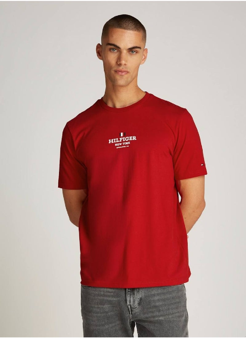 TOMMY HILFIGER Men's Logo Crewneck T-shirt - Cotton, Red  - Image 1