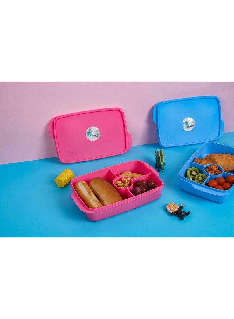 Flower Lunch Box with Interior Dividers, Dishwasher Safe, Microwave Safe, 1Liter (Pink) - Image 1