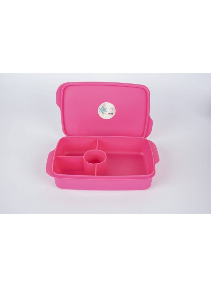 Flower Lunch Box with Interior Dividers, Dishwasher Safe, Microwave Safe, 1Liter (Pink) - Image 2