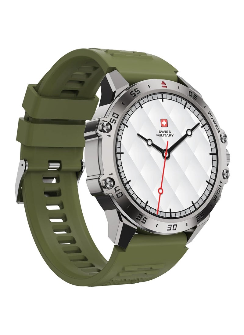 سويس ميليتري ساعة ذكية سويسرية عسكرية دوم5 1.43 " أمولد ، اتصال بلوتوث ، تتبع الصحة واللياقة البدنية ، آي بي 68 ، شحن لاسلكي - إطار فضي وحزام أخضر - Image 2